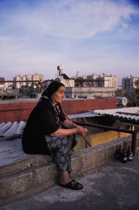 Urban rooftop sunset 